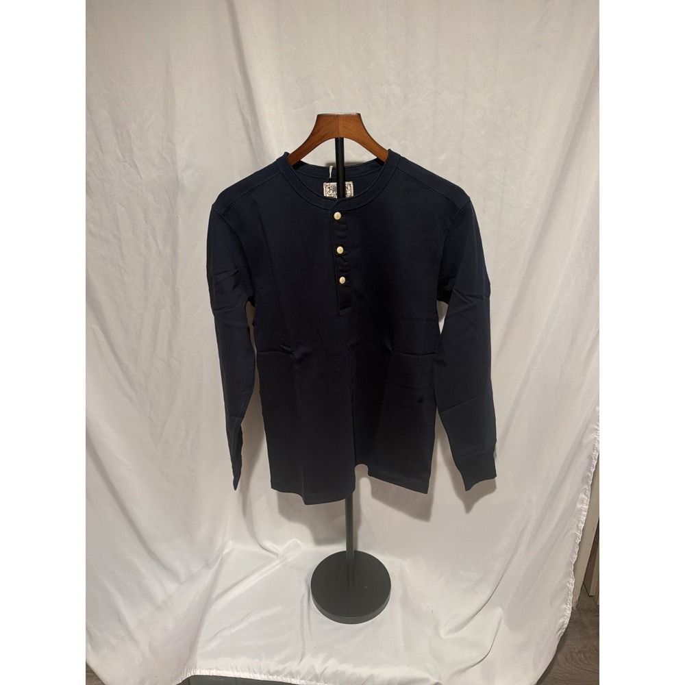 Bronson Mfg Co Vintage Long Sleeve Henley Shirt Navy Heavyweight Cotton Men's - Picture 1 of 3